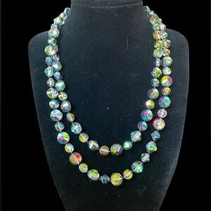 Vintage Aurora Borealis Faceted Crystal Bead Opera Length Necklace